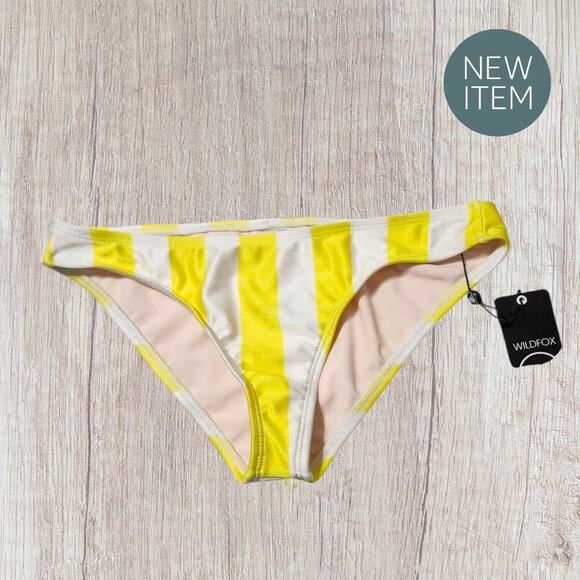 NEW WILDFOX Yellow Stripe Hipster Bikini‎ Bottom Women's Size Small - Picture 5 of 9